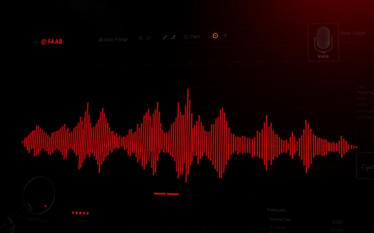 Dark voice-automation dashboard with a red audio waveform