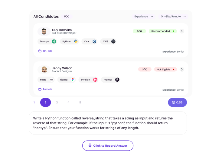 All candidates — scored and ranked with recommendations