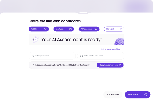 Share the link with candidates — AI assessment ready to send